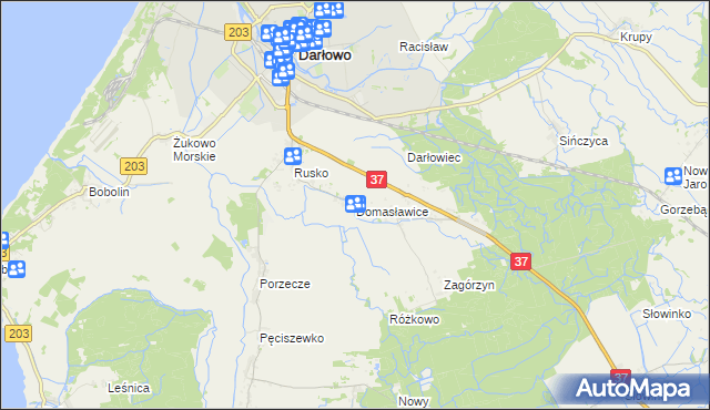 mapa Domasławice gmina Darłowo, Domasławice gmina Darłowo na mapie Targeo