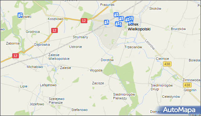 mapa Dorotów gmina Borek Wielkopolski, Dorotów gmina Borek Wielkopolski na mapie Targeo