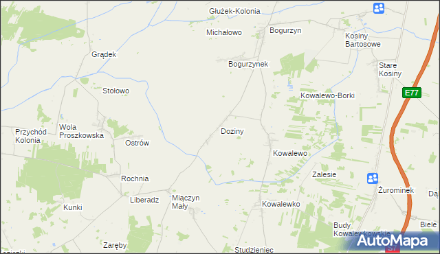 mapa Doziny, Doziny na mapie Targeo
