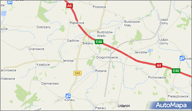 mapa Drogomiłowice, Drogomiłowice na mapie Targeo