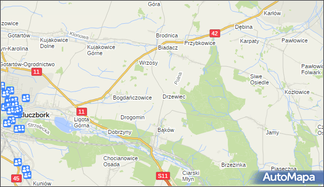 mapa Drzewiec gmina Kluczbork, Drzewiec gmina Kluczbork na mapie Targeo