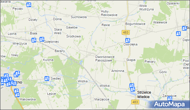 mapa Dworszowice Pakoszowe, Dworszowice Pakoszowe na mapie Targeo