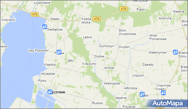 mapa Dybów gmina Pęczniew, Dybów gmina Pęczniew na mapie Targeo