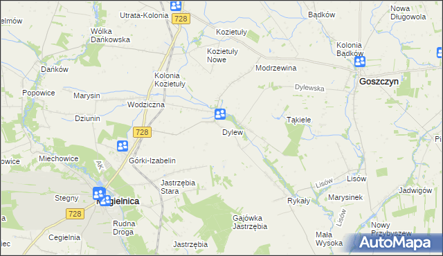 mapa Dylew gmina Mogielnica, Dylew gmina Mogielnica na mapie Targeo