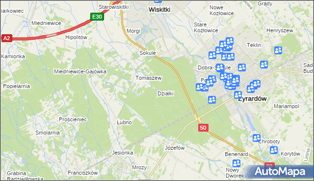 mapa Działki gmina Wiskitki, Działki gmina Wiskitki na mapie Targeo