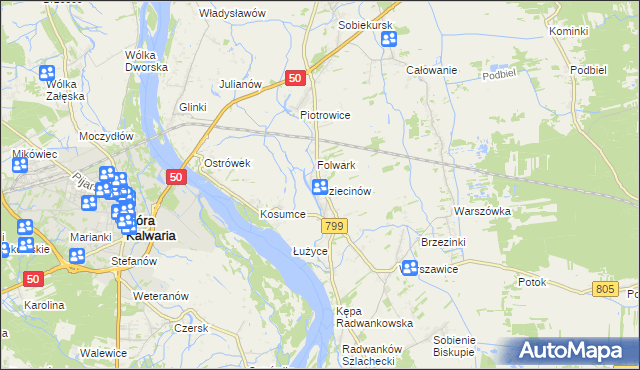 mapa Dziecinów gmina Sobienie-Jeziory, Dziecinów gmina Sobienie-Jeziory na mapie Targeo