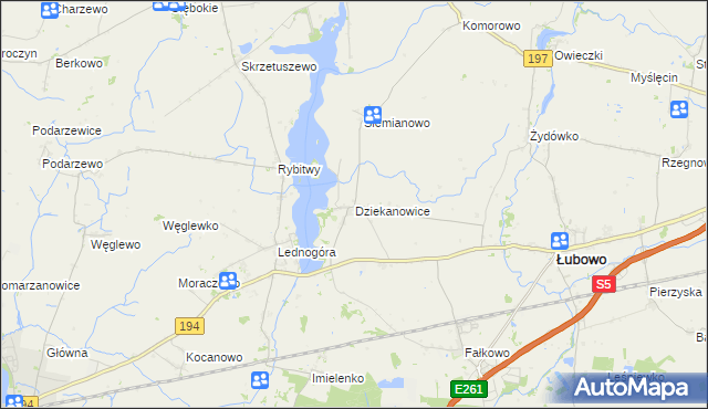 mapa Dziekanowice gmina Łubowo, Dziekanowice gmina Łubowo na mapie Targeo