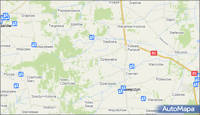 mapa Dziewiątka gmina Kawęczyn, Dziewiątka gmina Kawęczyn na mapie Targeo