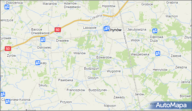 mapa Edwardów gmina Chynów, Edwardów gmina Chynów na mapie Targeo
