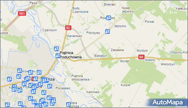 mapa Elżbiecin gmina Piątnica, Elżbiecin gmina Piątnica na mapie Targeo