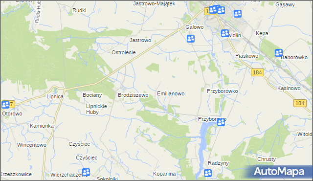 mapa Emilianowo gmina Szamotuły, Emilianowo gmina Szamotuły na mapie Targeo