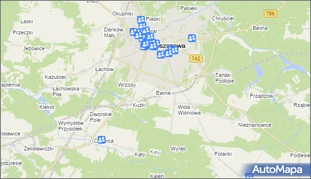 mapa Ewina gmina Włoszczowa, Ewina gmina Włoszczowa na mapie Targeo