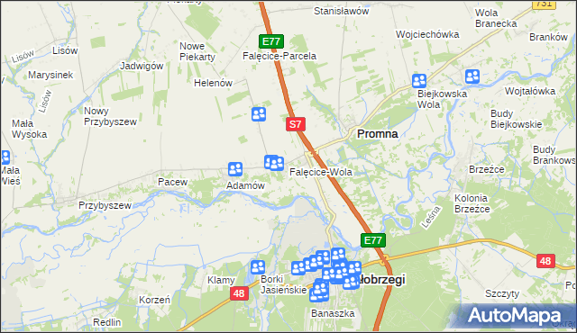 mapa Falęcice-Wola, Falęcice-Wola na mapie Targeo