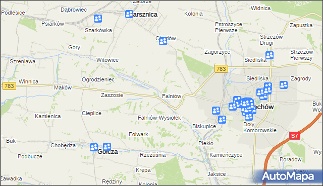 mapa Falniów, Falniów na mapie Targeo