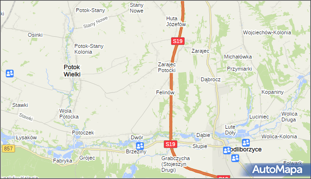 mapa Felinów gmina Modliborzyce, Felinów gmina Modliborzyce na mapie Targeo