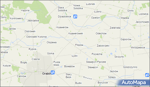 mapa Filipów gmina Grabów, Filipów gmina Grabów na mapie Targeo