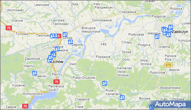 mapa Filipowice gmina Zakliczyn, Filipowice gmina Zakliczyn na mapie Targeo