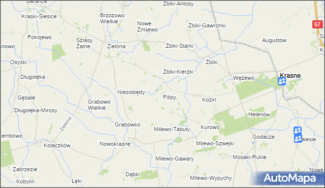 mapa Filipy gmina Krasne, Filipy gmina Krasne na mapie Targeo