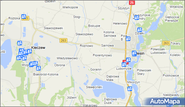 mapa Florentynowo gmina Ślesin, Florentynowo gmina Ślesin na mapie Targeo