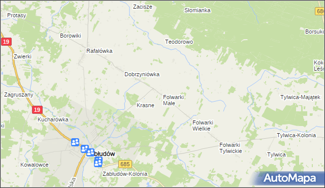 mapa Folwarki Małe, Folwarki Małe na mapie Targeo