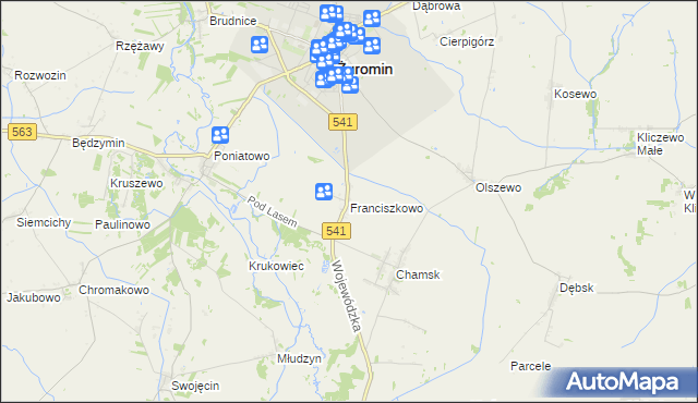 mapa Franciszkowo gmina Żuromin, Franciszkowo gmina Żuromin na mapie Targeo