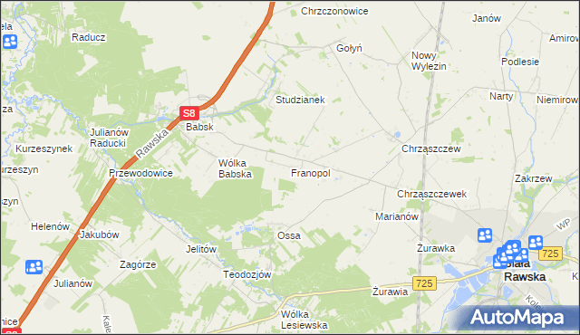 mapa Franopol gmina Biała Rawska, Franopol gmina Biała Rawska na mapie Targeo