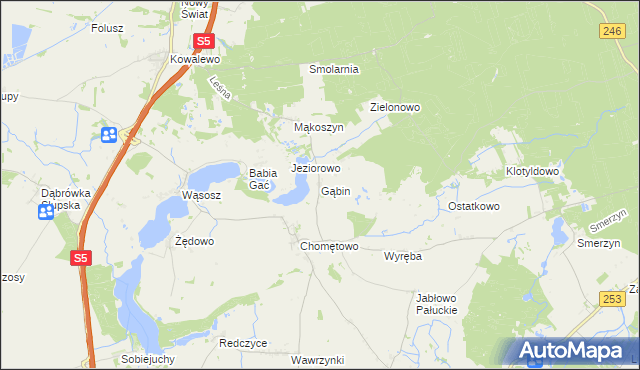 mapa Gąbin gmina Szubin, Gąbin gmina Szubin na mapie Targeo