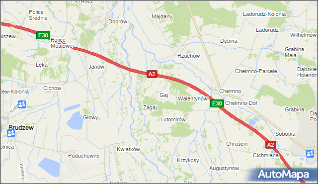 mapa Gaj gmina Dąbie, Gaj gmina Dąbie na mapie Targeo