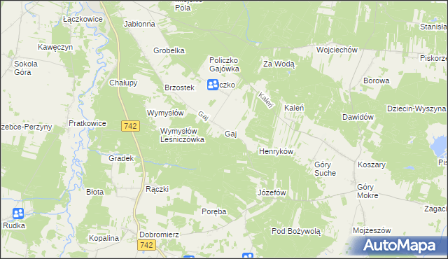 mapa Gaj gmina Przedbórz, Gaj gmina Przedbórz na mapie Targeo