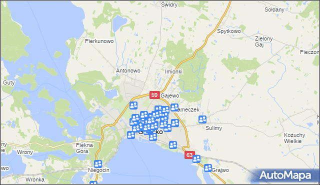 mapa Gajewo gmina Giżycko, Gajewo gmina Giżycko na mapie Targeo