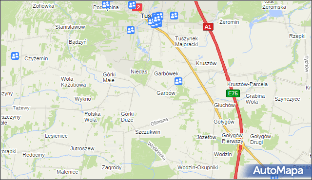 mapa Garbów gmina Tuszyn, Garbów gmina Tuszyn na mapie Targeo