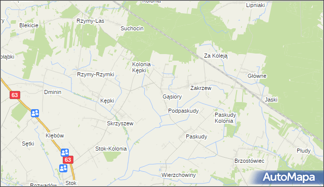 mapa Gąsiory gmina Ulan-Majorat, Gąsiory gmina Ulan-Majorat na mapie Targeo