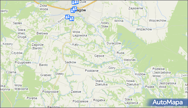 mapa Gęsice gmina Łagów, Gęsice gmina Łagów na mapie Targeo