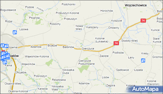 mapa Gierczyce gmina Wojciechowice, Gierczyce gmina Wojciechowice na mapie Targeo