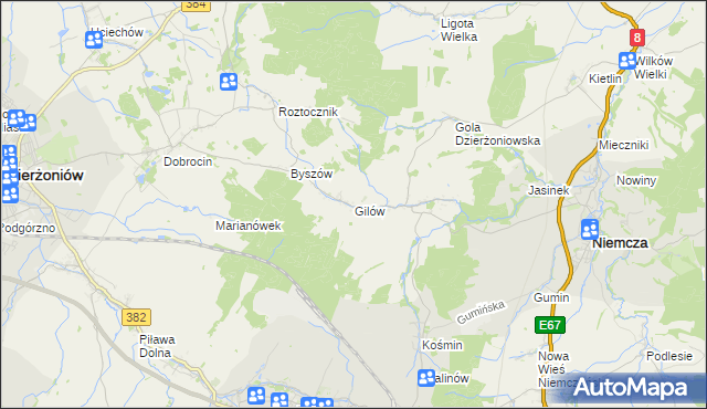 mapa Gilów gmina Niemcza, Gilów gmina Niemcza na mapie Targeo