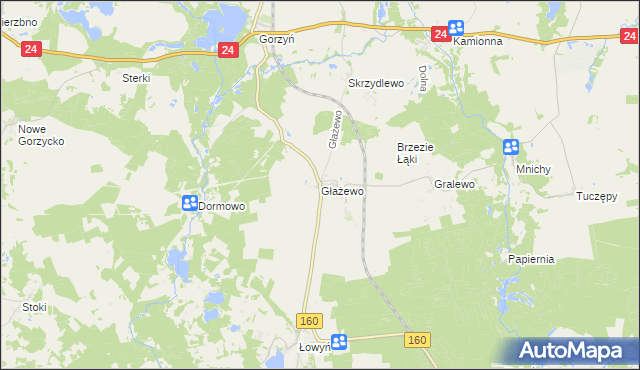 mapa Głażewo gmina Międzychód, Głażewo gmina Międzychód na mapie Targeo