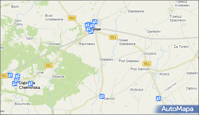 mapa Głażewo gmina Unisław, Głażewo gmina Unisław na mapie Targeo