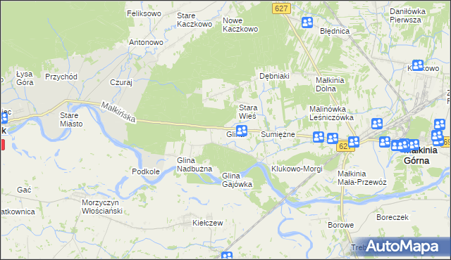 mapa Glina gmina Małkinia Górna, Glina gmina Małkinia Górna na mapie Targeo