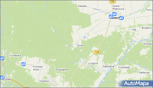 mapa Glina gmina Rzeczyca, Glina gmina Rzeczyca na mapie Targeo