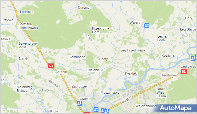 mapa Gnaty gmina Lelis, Gnaty gmina Lelis na mapie Targeo