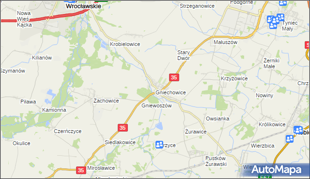 mapa Gniechowice, Gniechowice na mapie Targeo