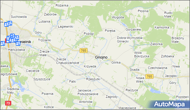 mapa Gnojno powiat buski, Gnojno powiat buski na mapie Targeo