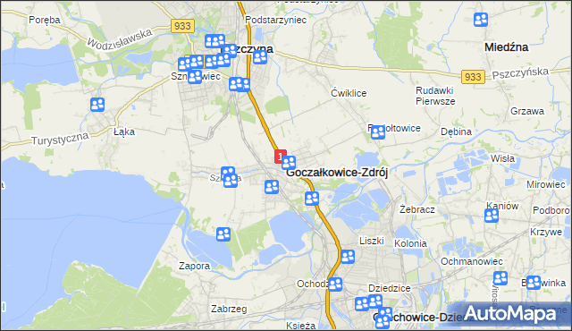 mapa Goczałkowice-Zdrój, Goczałkowice-Zdrój na mapie Targeo