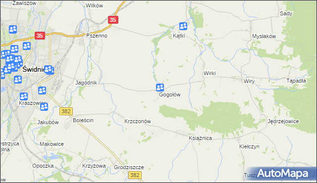 mapa Gogołów gmina Świdnica, Gogołów gmina Świdnica na mapie Targeo