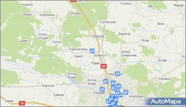 mapa Gołaszyn gmina Łuków, Gołaszyn gmina Łuków na mapie Targeo