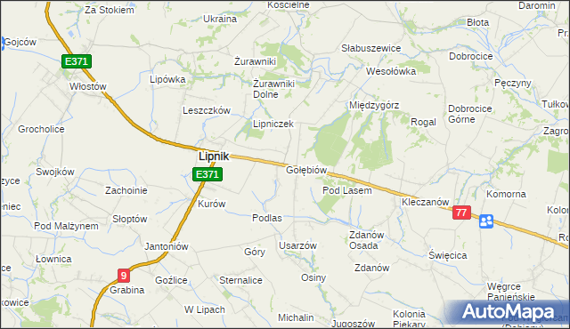 mapa Gołębiów gmina Lipnik, Gołębiów gmina Lipnik na mapie Targeo