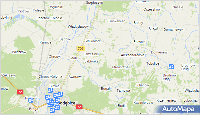 mapa Golice gmina Poddębice, Golice gmina Poddębice na mapie Targeo