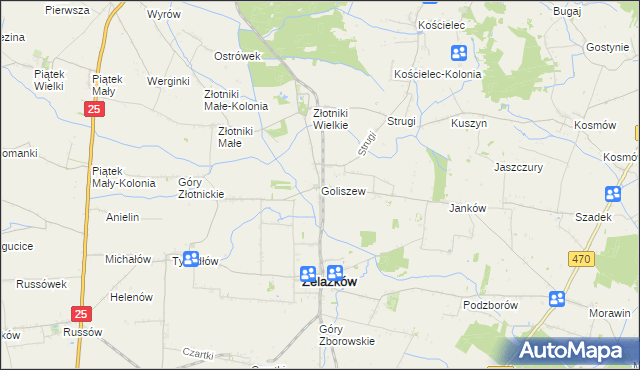 mapa Goliszew gmina Żelazków, Goliszew gmina Żelazków na mapie Targeo
