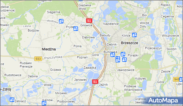 mapa Góra gmina Miedźna, Góra gmina Miedźna na mapie Targeo