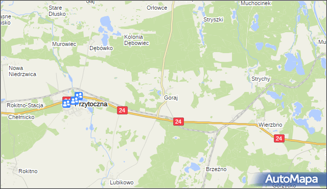 mapa Goraj gmina Przytoczna, Goraj gmina Przytoczna na mapie Targeo